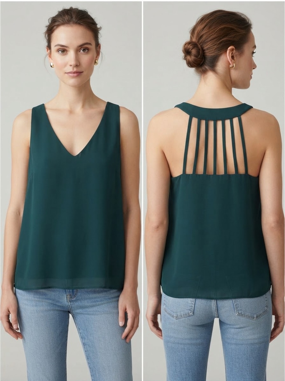 Faith and Joy Deep Teal V-Neck Tank with Strappy Back